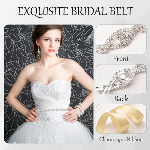 URROMA Crystal Rhinestone Belt Bridesmaid Gown Sash for Women Accessories Dress Matching in Kuwait