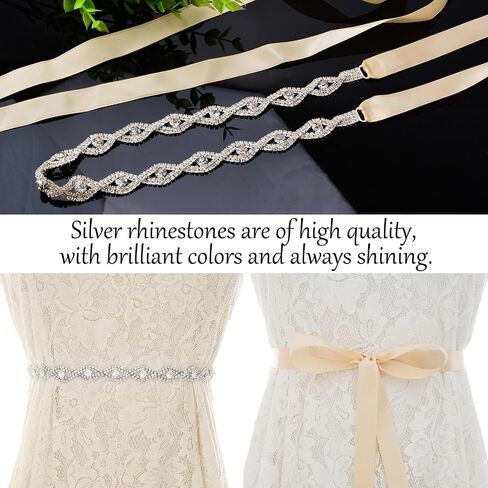 URROMA Crystal Rhinestone Belt Bridesmaid Gown Sash for Women Accessories Dress Matching in Kuwait