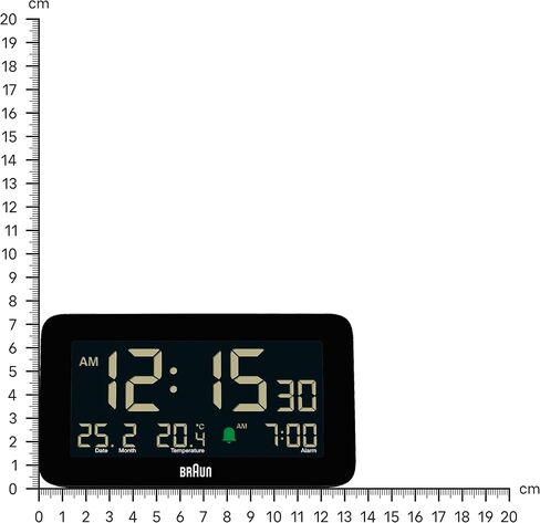 Braun Digital Alarm Clock with Date, Month and Temperature Displayed, Negative LCD Display, Quick Set, Crescendo Beep Alarm in White, Model BC10W. in Saudi Arabia
