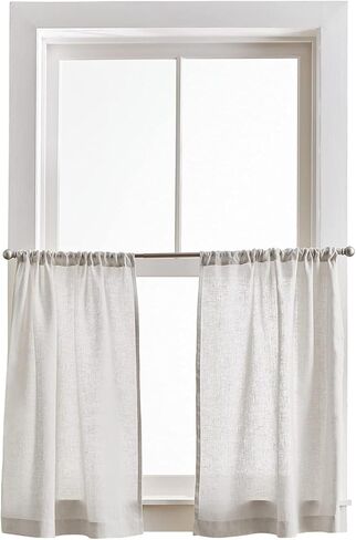 طبقات ستائر المطبخ من الكتان بنسبة 100% من بيري هوم، زوج، أبيض in Kuwait