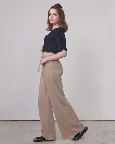 noflik Women's 100 Cotton Elastic High Waisted Drawstring Wide Leg Fray Hem Sweatpants in Kuwait