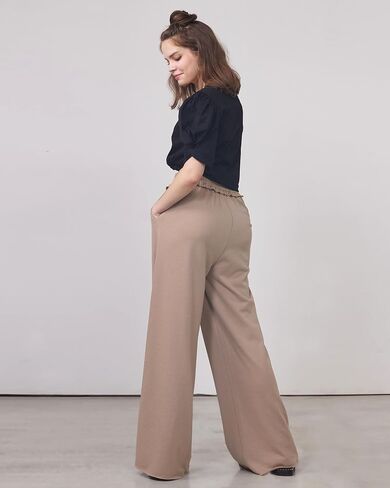 noflik Women's 100 Cotton Elastic High Waisted Drawstring Wide Leg Fray Hem Sweatpants in Kuwait