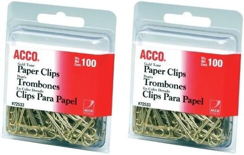 ACCO Brands مشبك ورق، عادي، مقاس # 2، أملس، ذهبي، 100 مشبك/صندوق (72533) in Saudi Arabia