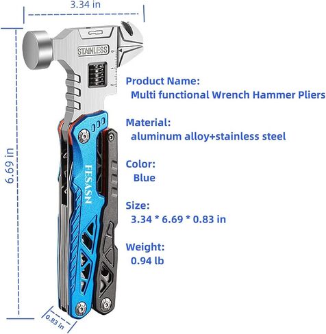 Fesasn Multi Tool Hammer/Multitool Hammer for Survival,16 in 1 Adjustable Wrench/Multitools Pliers Survival Camping Gear Gadgets Hiking Outdoor,Home DIY Use in Kuwait