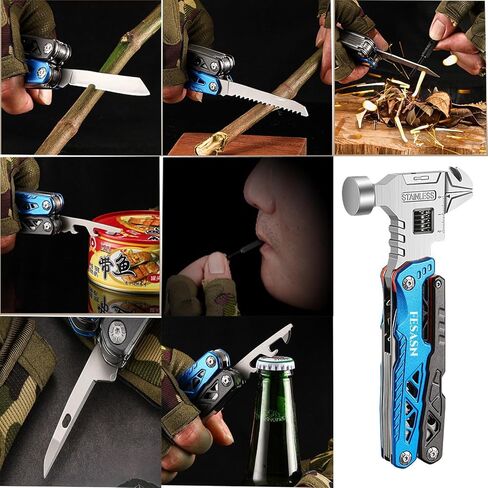 Fesasn Multi Tool Hammer/Multitool Hammer for Survival,16 in 1 Adjustable Wrench/Multitools Pliers Survival Camping Gear Gadgets Hiking Outdoor,Home DIY Use in Kuwait