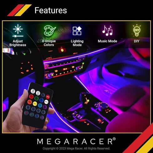 مصابيح LED Mega Racer لداخل السيارة - 48 شريحة LED RGB 8 ألوان فريدة، 4 تأثيرات مزامنة للموسيقى مع جهاز تحكم عن بعد بالأشعة تحت الحمراء، مقاوم للماء، شاحن سيارة DC 12V in Kuwait