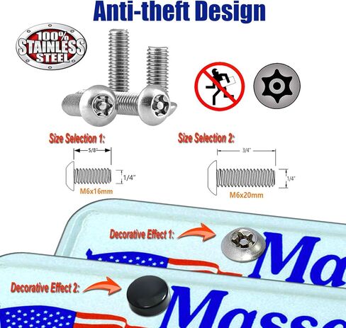 FBJTDQ مسامير لوحة الترخيص المضادة للسرقة - مجموعة مسامير أمان السيارة المقاومة للتلاعب، مجموعة أدوات تركيب من الفولاذ المقاوم للصدأ - 1/4 متري M6 براغي ذاتية التنصت مقاومة للصدأ، صواميل إدراج، أغطية سوداء، مدببة in Kuwait