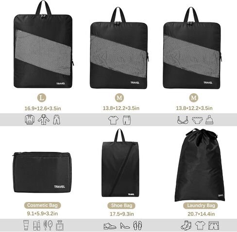 TEUEN 6 Set Compression Packing Cubes for Suitcases, Expandable Large Capacity Luggage Organizer Bags Set for Travel Accessories Travel Essentials Waterproof Durable Lightweight Travel Cubes in Kuwait