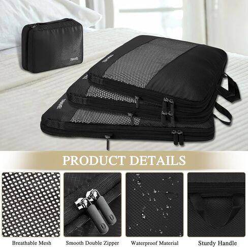 TEUEN 6 Set Compression Packing Cubes for Suitcases, Expandable Large Capacity Luggage Organizer Bags Set for Travel Accessories Travel Essentials Waterproof Durable Lightweight Travel Cubes in Kuwait