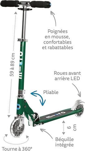 Micro Kickboard | Sprite LED | 2 Wheeled | Fold-to-Carry | Lightweight Swiss-Designed Micro Scooter | Light-Up Wheels| Children and Teens, Ages 6+ in Kuwait