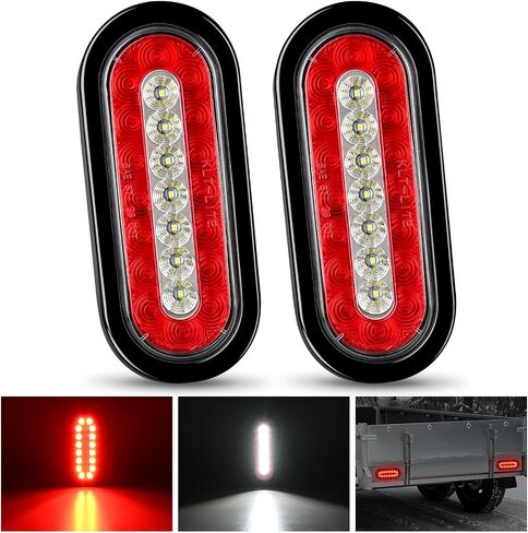 Nilight 6Inch Oval Trailer Tail Light 2PCS Red Brake Stop Turn Light White Reverse Back Up Lights with Flush Mount Grommets Plugs Mounting Brackets for RV Truck Trailer Luggage Rack in Saudi Arabia