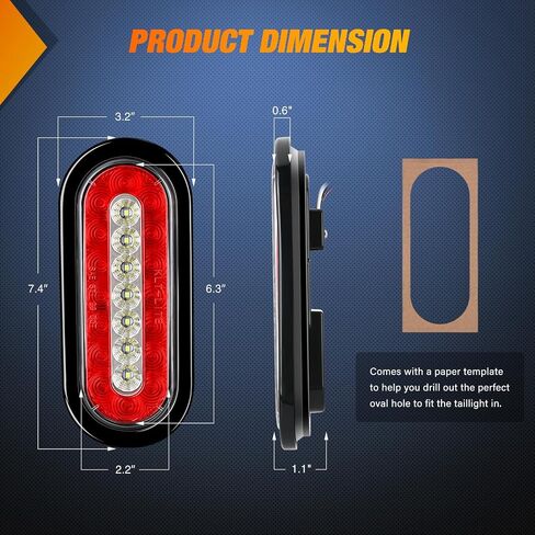 Nilight 6Inch Oval Trailer Tail Light 2PCS Red Brake Stop Turn Light White Reverse Back Up Lights with Flush Mount Grommets Plugs Mounting Brackets for RV Truck Trailer Luggage Rack in Saudi Arabia