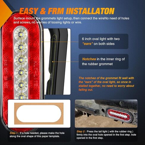 Nilight 6Inch Oval Trailer Tail Light 2PCS Red Brake Stop Turn Light White Reverse Back Up Lights with Flush Mount Grommets Plugs Mounting Brackets for RV Truck Trailer Luggage Rack in Saudi Arabia