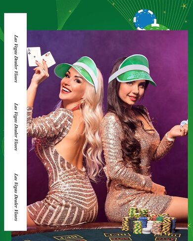 Suhine Las Vegas Visors Green Casino Hat تاجر أقنعة لعبة البوكر قبعة واضحة أقنعة الشمس القمار قبعة لحفلة الكازينو in Saudi Arabia