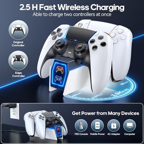 شاحن PS5 مع محول تيار متردد متوافق مع وحدة تحكم PS5، ملحقات شاحن وحدة تحكم PS5 السريعة لوحدة تحكم PS5 وPS5 Edge، محطة شحن PS5 مع مؤشر LED in Kuwait