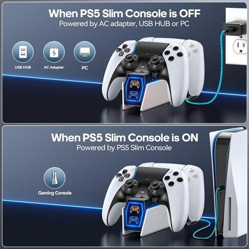 شاحن PS5 مع محول تيار متردد متوافق مع وحدة تحكم PS5، ملحقات شاحن وحدة تحكم PS5 السريعة لوحدة تحكم PS5 وPS5 Edge، محطة شحن PS5 مع مؤشر LED in Kuwait