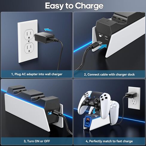 شاحن PS5 مع محول تيار متردد متوافق مع وحدة تحكم PS5، ملحقات شاحن وحدة تحكم PS5 السريعة لوحدة تحكم PS5 وPS5 Edge، محطة شحن PS5 مع مؤشر LED in Kuwait