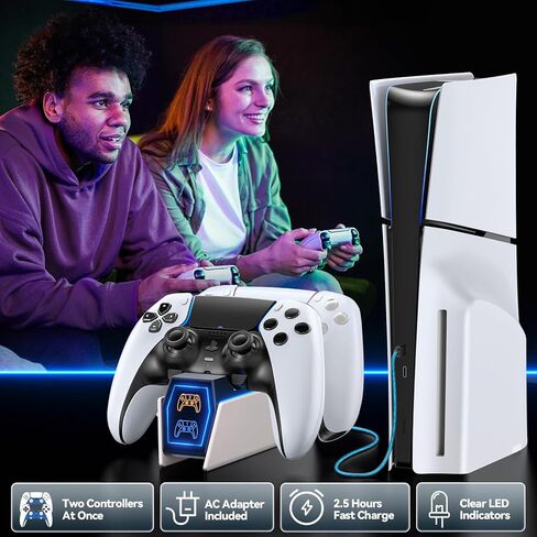 شاحن PS5 مع محول تيار متردد متوافق مع وحدة تحكم PS5، ملحقات شاحن وحدة تحكم PS5 السريعة لوحدة تحكم PS5 وPS5 Edge، محطة شحن PS5 مع مؤشر LED in Kuwait