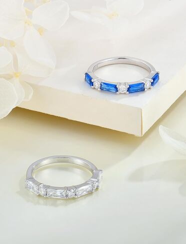 STARCHENIE Baguette Gemstone Rings for Her | 925 Sterling Silver Stackable Ring for Women | Eternity Ring Size 5-10 in Saudi Arabia