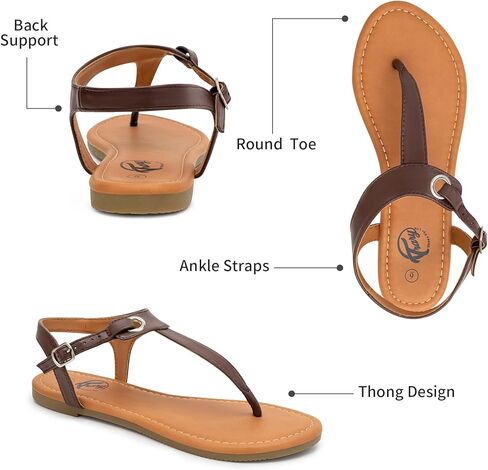 صنادل Trary للسيدات، صنادل ثونغ للنساء مع حزام على شكل حرف T، مشبك كاحل قابل للتعديل للصنادل النسائية، صنادل مسطحة للنساء الأنيقة، صنادل لطيفة للنساء، صنادل صيفية للنساء 2023 in Kuwait