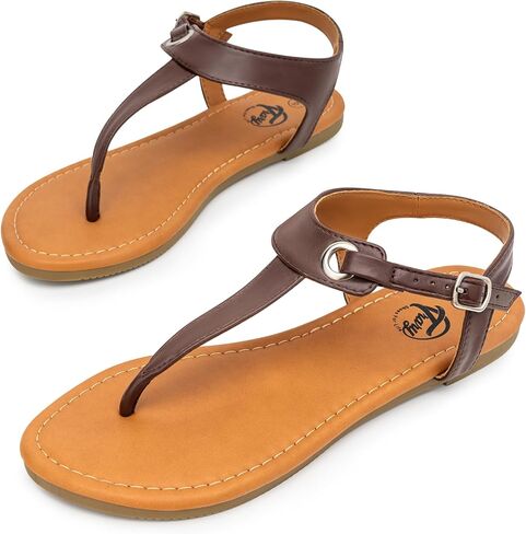 صنادل Trary للسيدات، صنادل ثونغ للنساء مع حزام على شكل حرف T، مشبك كاحل قابل للتعديل للصنادل النسائية، صنادل مسطحة للنساء الأنيقة، صنادل لطيفة للنساء، صنادل صيفية للنساء 2023 in Kuwait