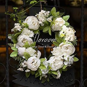 Floroom Floral Wreath, Door Wreath, 20'' Artificial White Peony Hydrangea Wreath for Front Door, Wedding Decorations Wall Decor