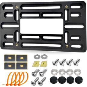 Front License Plate Mounting Kit- Bumper License Plate Bracket Holder & Matte Black Aluminum Tag Frame Cover, Universal 2 Drill Hole Adapter for Car/Truck/Trailer