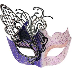 Women's Masquerade Butterfly Metal Mask, Sparkling Venetian Halloween Mardi Gras Prom Mask