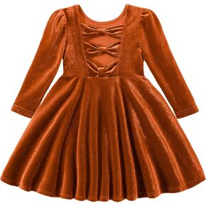 Miipat Toddler Girls Velvet Dress Ruffle Fall Winter Dress Long Sleeve Elegant Wedding Party Dress
