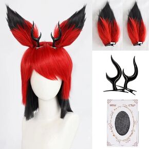 Tanjiro Cosplay Wig Demon Slayer Wig with Earrings Marking Kimetsu No Yaiba Wig Black Red Anime Wig with Wig Cap Short Layered Brown Cosplay Wig for Cosplay Show，Halloween Costume Party,Theme Party
