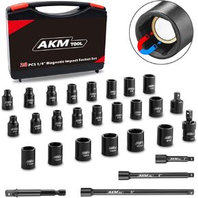 1/4 Inch Drive Magnetic Impact Socket Set, 17-Piece Metric, 5mm-15mm, 6 Point, Cr-Mo, Square Drive, Magnetic Socket with Impact Socket Adapter, Universal Joint & Extension