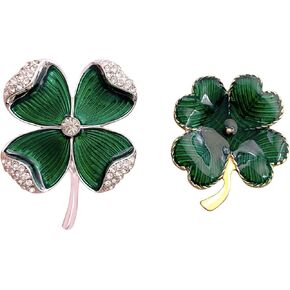 St. Patrick's Day Good Luck Charm Green Four Leaf Shamrock Clover Pin Brooch for Women Girls