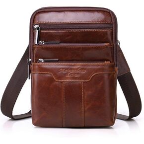 Meigardass Small Leather Sling Shoulder Bag Messenger Pack for Men Travel Business Crossbody Pouch Phone Wallet Camping Casual Daypack