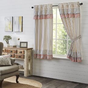 VHC Brands Kaila Country Cottage Ruffled Blue Ticking Stripe Kitchen Curtain Valance 16x73