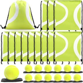 MiniInflat 12 Pcs Drawstring Bags with 12 Pcs Wrist Return Ball 10 x 12 Inch Basketball Baseball Bag Backpack Wrist Balls on a String Leather