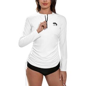 BesserBay Womens Sun Protective Zipper Bathing Suit Long Sleeve Rashguard Swim Shirt White 2XL