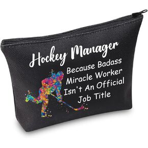 JXGZSO Hockey Makeup Bag Gift For Hockey Player Manager Because Badass Miracle Worker Isn't An Official Job Title Hockey Lover Gift