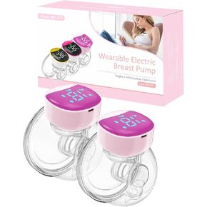2PACK Wearable Breast Pump, Electric Hands-Free Breast Pumps with 4 Modes 12 Levels, Double Wireless Pump Touchscreen LCD Display, 24mm Flange, Portable Quite & Painless 100% Leak Proof, Pink