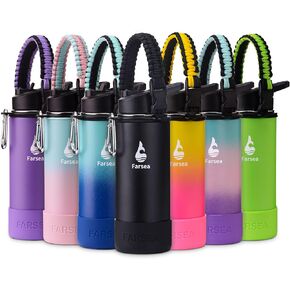 Farsea Insulated Water Bottle With Paracord Handle, Protective Silicone Boot and 2 Lids (Straw Lid & Spout Lid), Stainless Steel Water Bottle Wide Mouth, Double Wall Sweat-Proof (Hydrangea, 24oz) in Kuwait