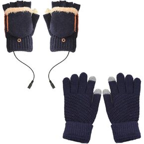 ShinyMatch 2 Pairs Winter USB Heated Gloves and Knitted Gloves Set for Women Men Thermal Half and Full Finger Hand Warmer Gloves in Saudi Arabia