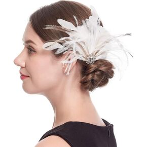 Women’s Fascinator 1920s Gatsby Headpiece Vintage Flapper Feather Hair Clip for Wedding Dancing Party Bridal Hair Accessories One Size