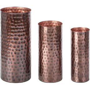 MyGift Modern Hammered Copper Tone Metal Tall Cylinder Flower Vases, Decorative Centerpiece, Set of 3 (Large, Medium, Small Sizes)