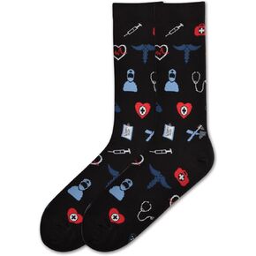 K. Bell Socks Men's Fun Occupational Novelty Crew Socks, Eye Doctor (Black), Shoe Size: 6-12