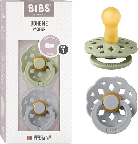 Bibs Boheme Natural Rubber Latex Round Pacifier Size 2-6-18M 2-Pack - Ivory/Sage in Saudi Arabia