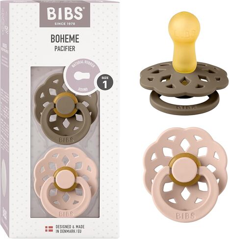 Bibs Boheme Natural Rubber Latex Round Pacifier Size 2-6-18M 2-Pack - Ivory/Sage in Saudi Arabia