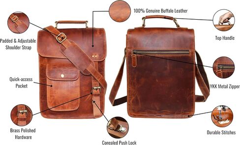 Leather messenger bag shoulder bag cross body vintage messenger bag for women & men satchel man purse in Kuwait