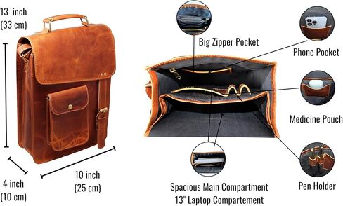 Leather messenger bag shoulder bag cross body vintage messenger bag for women & men satchel man purse in Kuwait
