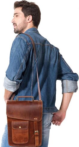 Leather messenger bag shoulder bag cross body vintage messenger bag for women & men satchel man purse in Kuwait
