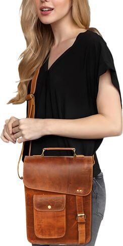 Leather messenger bag shoulder bag cross body vintage messenger bag for women & men satchel man purse in Kuwait