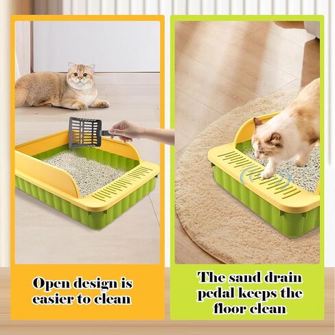 MUYG Open Cat Litter Box with High Side Anti-Splashing Cat Toilet with Litter Sifting Scoop Semi-Enclosed Kitten Litter Tray Pan Removable Prevent Sand Leakage Deodorizing Easy to Clean(Grey) in Saudi Arabia
